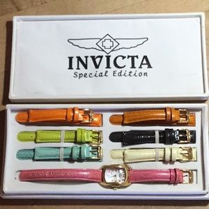 Invicta special edition gold tone watch with 7 leather straps